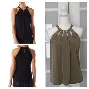 New York & Company Sleeveless Olive Green Halter Blouse